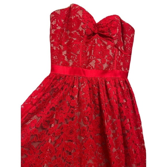 Red Aqua Sweetheart Neckline Strapless Lace Dress Size 4 - Picture 3 of 7